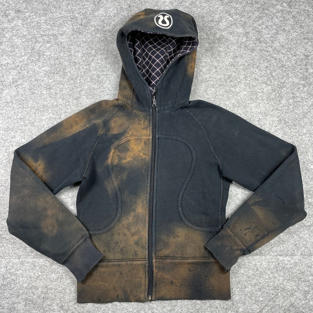 Lululemon Scuba Hoodie Womens 4 Small Black Bleached Distressed Full Zip Jacket